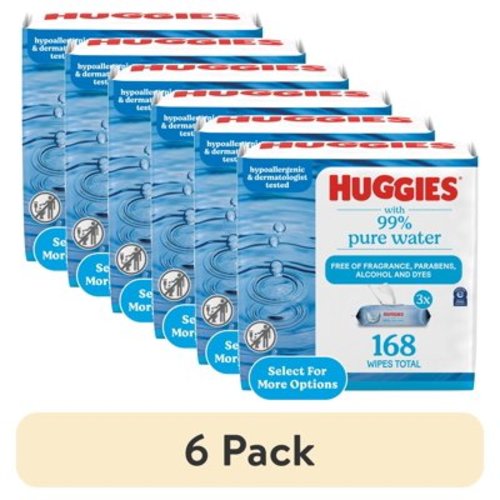 (6 pack) Huggies 99% Pure Water Unscented Wipes, 3 Flip-Top Packs, 168 Total Ct