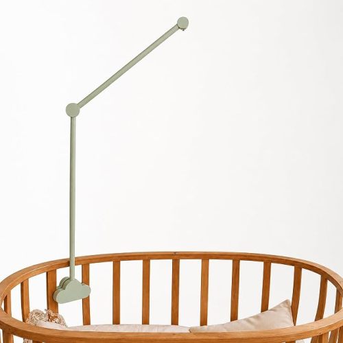 Crib Mobile Arm, 35.4 Inch Wooden Baby Mobile Holder with Cloud Clamp, 2 Wooden Clamps Included, Only Wood Touches Your Crib, Nursery Mobile Hanger, Handmade, Walnut