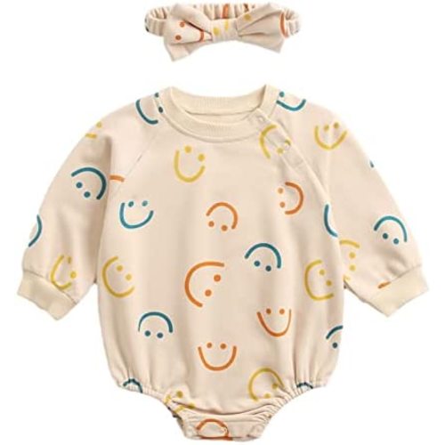 Baby Girl Boy Crewneck Sweatshirt Romper Long Sleeve Newborn Outfit Top Letter Print Fall Winter Clothes