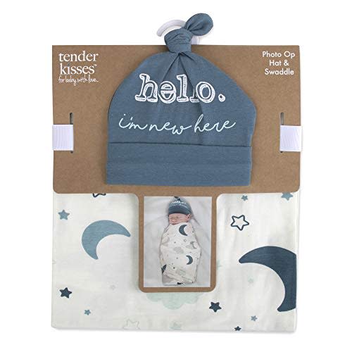 Baby Cotton Swaddle Blanket Wrap with Headband or Hat Set for Baby Girls, Boys Newborns and Infants 0-6 Months (Starry)