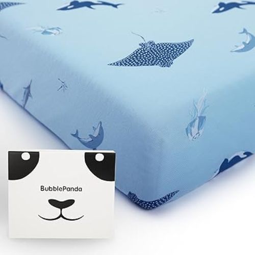 BubblePanda Rayon Made from Bamboo Crib Sheets for Baby Boys Girls Neutral Soft Stretchy Fitted Crib Mattress Sheet Standard 52" x 28" (Shark)
