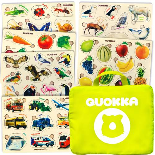 QUOKKA Toddler Puzzles Ages 2-4 in a Bag – 6 Montessori Wooden Puzzle for Toddlers 3-5 Year Old – Preschool Wood Game for Boys and Girls 4-6