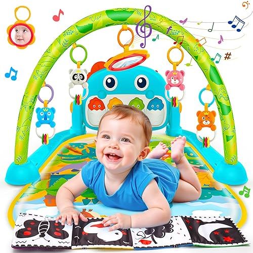 Dinosaur Newborn Baby Toys 0-6 Months Tummy Time Baby Gym Play Mats with High Contrast Book Piano Floor Playmate for Infant 0-3 3-6 Month Musical Learning Toys Gifts for Newborns 0+ Months Boys Girls