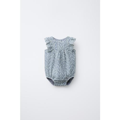 RUFFLED FLORAL EMBROIDERED ROMPER - Blue marl | ZARA United States