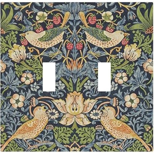 Decorative Switch Plates Morris Strawberry Thrush Birds Colorful Plants 2 Gang Double Toggle Outlet Light Switch Cover Wall Plate Electrical Faceplate For Bed Room Living Room Decor