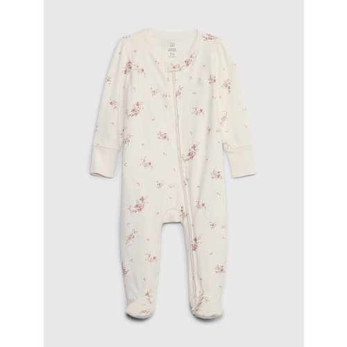 Baby First Favorites Organic CloudCotton Footed One-Piece in ivory frost floral, size: 0-3 M