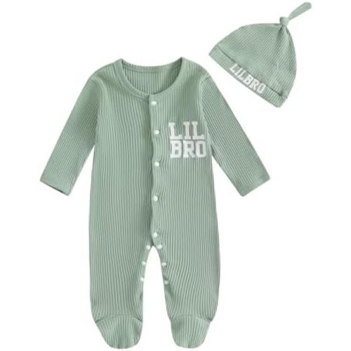 ZAXARRA Newborn Baby Boy Fall Winter Outfit New Here Letter knit Footies Romper 0 3 6 Months Jumpsuit Cute Hat Infant Set