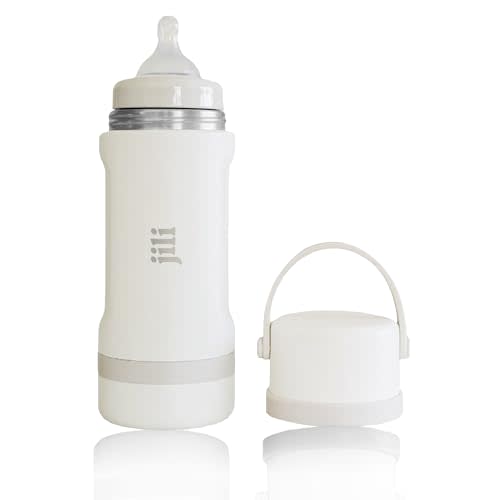 Jili All-in-One Baby Bottle, Insulated Stainless Steel Bottle with Formula Container, Anti-Colic Nipple, and Leak-Proof Lid, Baby Essentials for Travel, BPA and Phthalates-Free, Almond, 11 oz.