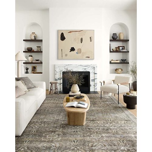 Loloi Layla Collection LAY-13 Antique/Moss 9'-6" x 14' .13" Thick Area Rug, Soft, Durable, Vintage Inspired, Distressed, Low Pile, Non-Shedding, Easy Clean, Printed, Living Room Rug