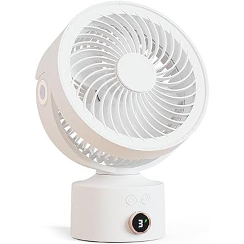 Desk Fan, Small Oscillating Fan, Table Air Circulator Fans for Bedroom, Rechargeable Battery Operated Fan with 3 Speeds, Mini Fan 9 Inches, 90° Adjustable Tilt, 30 db Low Noise, White