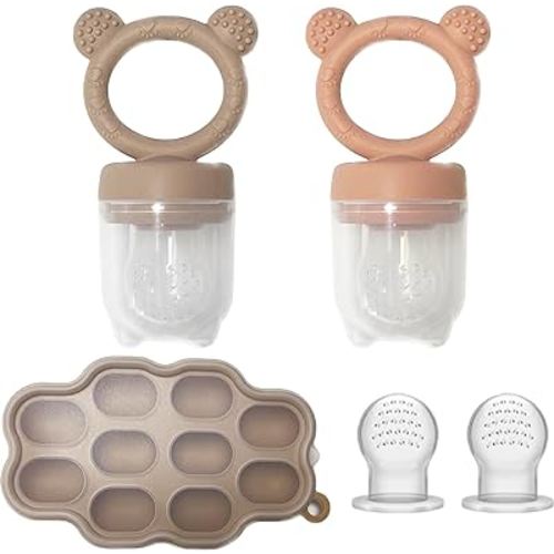 Baby Breastmilk Popsicle Freezer Molds & Baby Fruit Food Feeder Pacifier Set, JEXFUN Baby Silicone Nibble Freezer Tray Food Storage Containers, Breast Milk Ice Cubes for Teething & Self Feeding