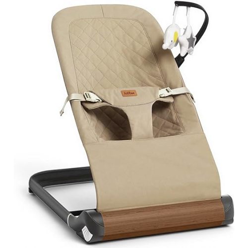 Foldable Baby Bouncer Seat - Portable Infant Bouncer with Adjustable Height, Khaki Polyester