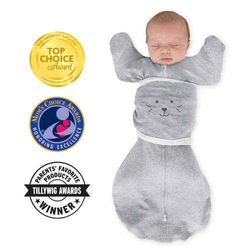 Omni Swaddle Sack, Heathered Gray with Cute Animal Face – SwaddleDesigns