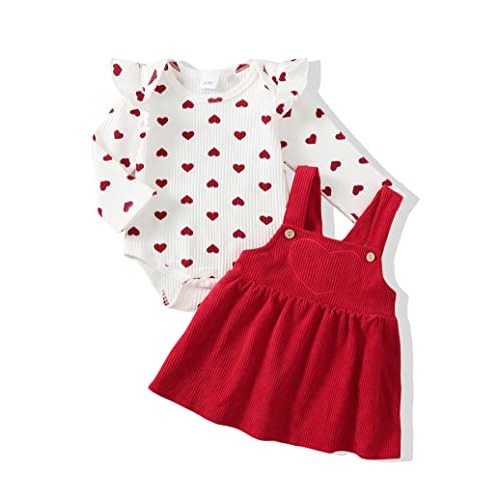 Kucnuzki Newborn Baby Girl Clothes Toddler Long Sleeve Ruffle Romper Top Infant Skirt Set Little Girl Overall Dress
