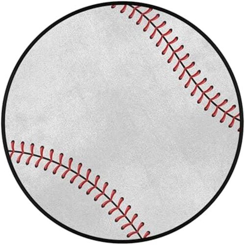 Pardick 5.3ft Round Baseball Area Rug Circle American Sport Baseball Rugs for Men Living Room,Kids Boys Bedroom Playroom Home Decor Sports Baseball Pattern Nursery Rugs White (63 inch)