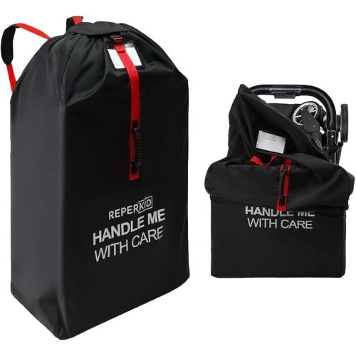 reperkid Large Stroller Bag for Airplane Travel, Black & Red, 47" H x 24" W x 15" D, Fits Most Large, Single, Double, Jogging Strollers – Premium Waterproof Cover, Adjustable Shoulder Straps