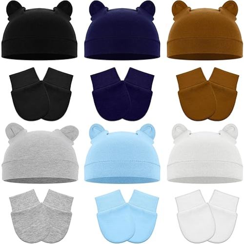 6 Set Baby Hats and Mittens Cute Baby Mittens Newborn Baby Hat with Wars No Scratch Baby Boy Mittens Baby Bear Hat Baby Girl Hat Gloves Infant Beanie Caps Mittens for Newborn Baby Boy Essentials