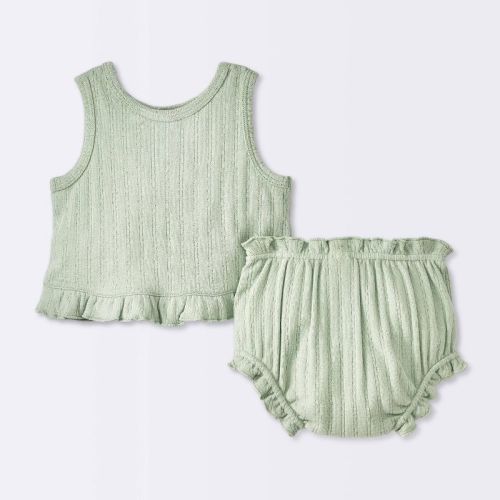 Baby Girls' Pointelle Knit Tank Top & Bloomer Set - Cloud Island™ Green 6-9m: Midweight Knit, Front Button