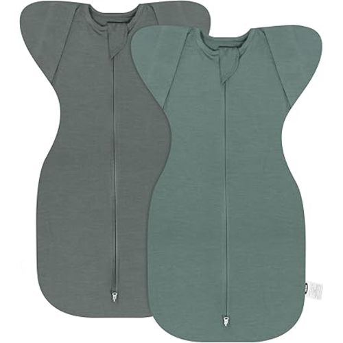 MEXXI Swaddle Baby Sleep Sack With Arms Up, 2 Pack Baby Transitional Swaddle with Double Zipper, 0.5 TOG, 13-19 lbs, M