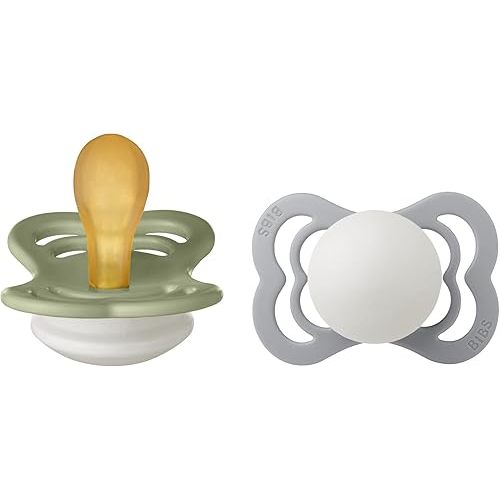 Bibs Supreme Latex Pacifier for 0-6 Months Babies 2-Pieces, Size 1, Sage Night/Cloud Night