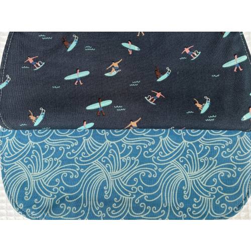 Encinitas Reef Surfer Boy Bib Set of 2, Navy Waves baby bibs with white waffle weave absorbent backing
