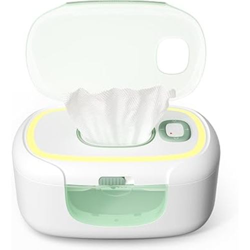 Momcozy New Baby Wipe Warmer, Large Capacity Wipe Dispenser Compatible with 60-80pcs,10-Min Fast Heating,4 Temperature Modes,Innovative Spring Design,Silicone&Top Seals,Even Heating,3-Level Nightlight