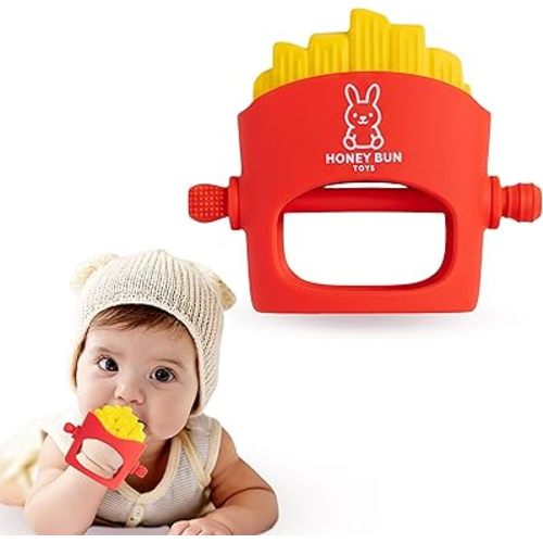 French Fries Baby Teething Toys - Teething Mitten, Baby Chew Toy, Teethers for Babies 3-6 Months and 6-12 Months, Newborn Essentials Must Haves, Parent-Designed by Honey Bun Toys