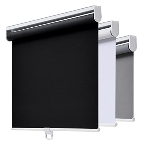 AOSKY Cordless Roller Shades Blackout Blinds for Windows Room Darkening Rolled Up Shades with Spring System, UV Protection Window Shades Door Blinds for Home and Office (58" W x 72" H, Black)