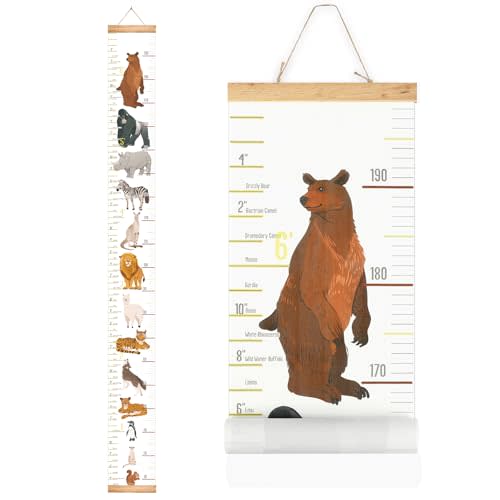 Mibote Baby Growth Height Chart Handing Ruler Wall Decor for Kids, Canvas Removable Height Growth Chart 79" x 7.9" (Animal)