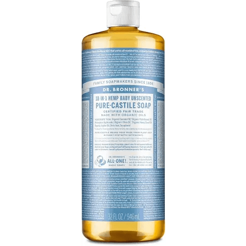 Dr. Bronner's Pure Castile Liquid Soap - Made with Regenerative Organic Certified Oils - 18-in-1 Uses for Face, Body, Hand - Gentle on Baby & Sensitive Skin - All Natural Body Wash - Unscented,32oz