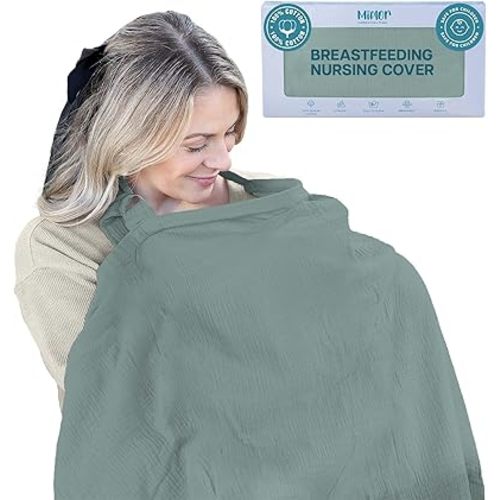Miflor Muslin Nursing Cover - Large 42x30 Inches Nursing Cover Up for Breastfeeding | Breast Feeding Covers for Women with 2 Pockets, Carry Bag, Muslin Cotton, Stylish & Comfortable Design