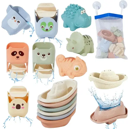 Bath Toys for Kids Ages 1-3, 14 Pack Mold Free Toddler Bath Toys for 2-4 Bathtub Water Toys with Floating Boats&Bath Cups and No Hole Animal Floating Pool Toys for Babies 6-12 Months