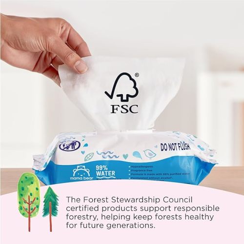 Amazon Brand - Mama Bear 99% Water Based Baby Wipes, Hypoallergenic for Sensitive Skin, Fragrance Free, 432 Count (6 Packs of 72)