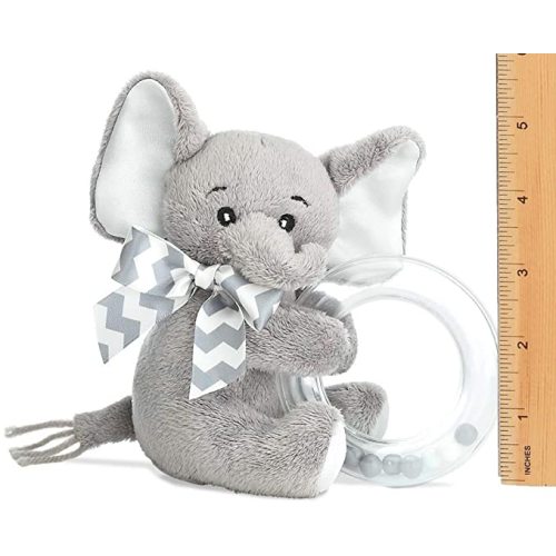 Bearington Baby Lil' Spout Plush Stuffed Animal Gray Elephant Shaker Toy Ring Rattle, 5.5 inches