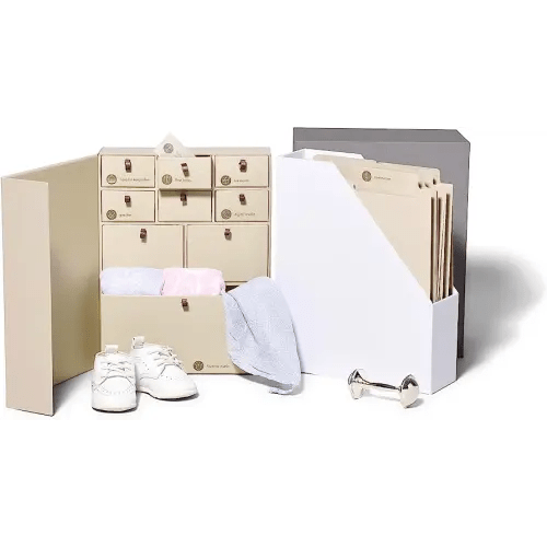 Savor I Baby Deluxe Box | Acid-Free Newborn Keepsake & Memory Organizer with 52 Labels, 9 Drawers, 8 File Folders | Gift for Pregnancy, Gift for Mom & Baby Shower, Slate, No Customization