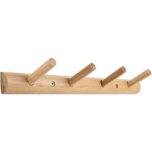 Homode Modern Bamboo Wooden Entryway Coat Hooks, Bathroom Kitchen Towel Rack, Wall Mounted Coat Rack Hat Hanger with 4 Hanging Pegs (Natural)
