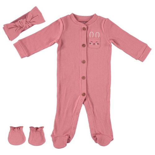 Baby Gear Baby Girl Clothes Matching Hat and Mittens Pajama Set for Sleep and Play 3 Pack Ribbed Size Mauve 0-3M