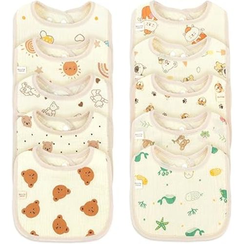 Muslin Baby Bibs Baby Drooling Bibs Snap Bibs Unisex Cartoon Bibs Cotton Baby Drool Bibs for Teething Feeding Bibs