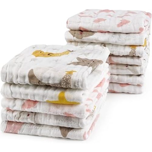 Viviland Baby Washcloths Wash Cloths for Babies,Muslin Washcloths Baby,12-Pack,12 X 12 inches Absorbent and Soft Newborn Essentials Must Haves - Unicorn & Star