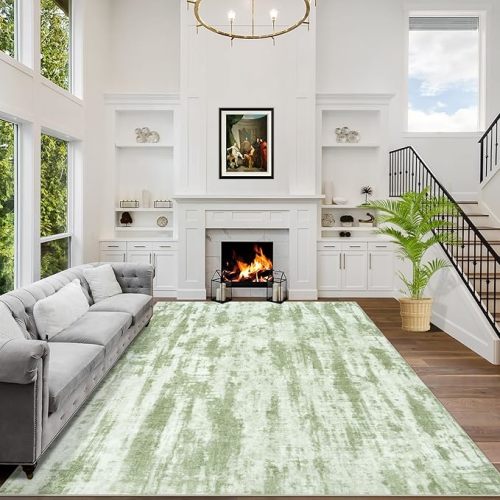4x6 Area Rugs Washable Rug: Modern Abstract Living Room Rug Soft Anti-Skid Thin Carpet Indoor Floor Non-Shedding Carpets for Bedroom Dining Room Farmhouse Nursery Home Office - Green