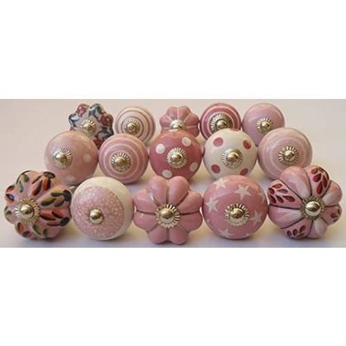 WOTT Cabinet & Furniture Knobs Designer Pink & White Designed Ceramic Cupboard Cabinet Door Knobs Drawer Pulls & Chrome Hardware