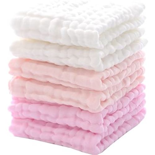 MUKIN Baby Washcloths/Wipes - Soft Face Cloths for Newborn, Absorbent Bath Towels, Burp Cloths or Face Towels, Baby Registry as Shower. Pack of 6-12x12 inches (Pink)