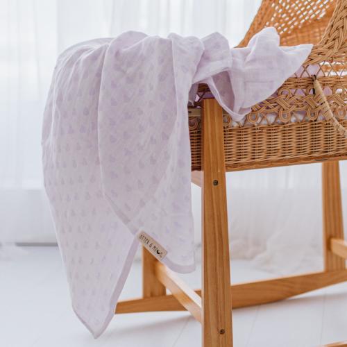 Soft Spun Cotton Jacquard Muslin Swaddle 47 x 47 in Water Lily/Wisteria Tiny Hearts