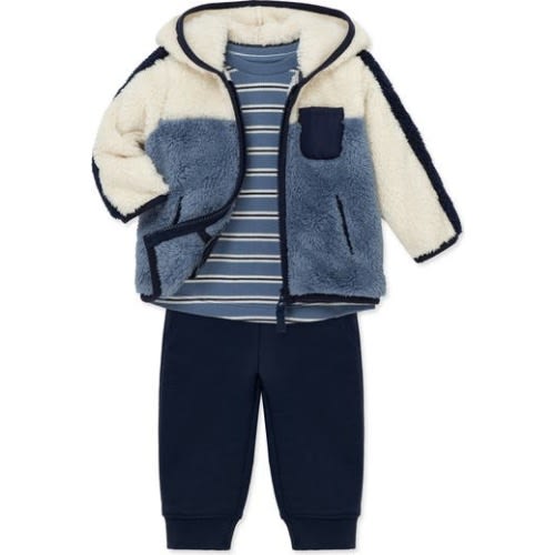 Colorblock Fleece Jacket, T-Shirt & Joggers Set, 18M