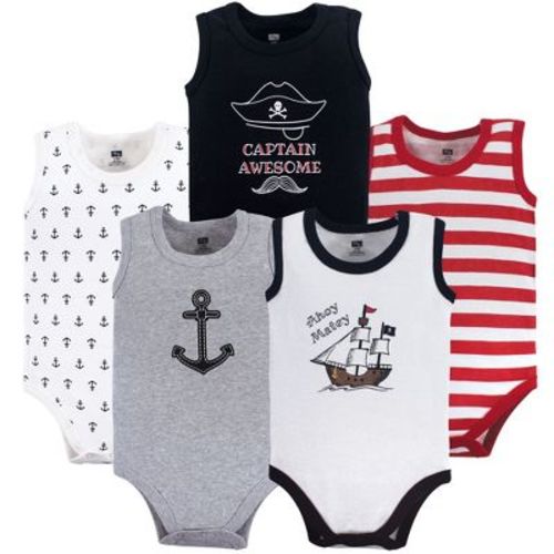 Hudson Baby Infant Boy Cotton Sleeveless Bodysuits 5pk, Pirate Ship, 6-9 Months