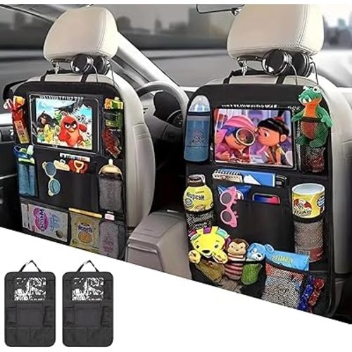 Car Backseat Organizer, Kids Seat Pockets, Back Seat Protector, Durable Strong Straps, Touchable Tablet Holder, Easy Wash, 10 Storage Pockets, 2 Pack Set