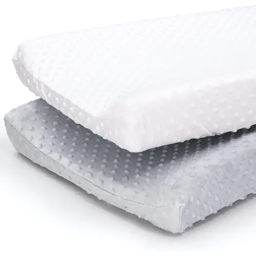 The Peanutshell Plush Minky Changing Pad Covers for Baby Boys or Girls | 2 Pack Set in Unisex Grey & White