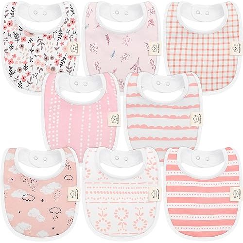 8-Pack Organic Baby Bibs for Boys, Girls - Soft Cotton Drooling and Teething Baby Bibs, Baby Girl Bibs, Baby Boy Bibs, Baby Drool Bibs for Baby Girl, Boy, Newborn Infant Bibs (Sweet Charm)