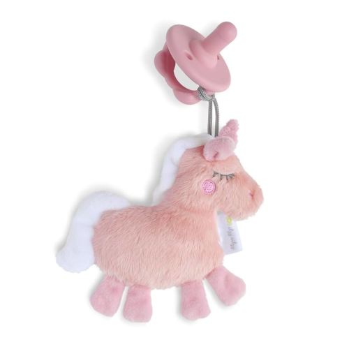 Itzy Ritzy Pacifier & Lovey Set - Includes Silicone Pacifier with Stuffed Animal Lovey - Detachable Plush Unicorn Binky Holder & Coordinating Pink Silicone Binky Ideal for Ages 0 Months & Up