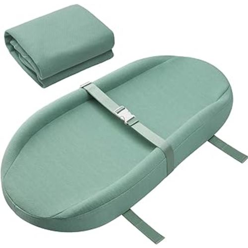 Contoured Changing Pad with Soft & Washable Cover, Waterproof Lining Foam Baby Changing Table Pads for Dresser Top, with 2 Soft Changing Pad Covers, 32”×16”, Sage Green